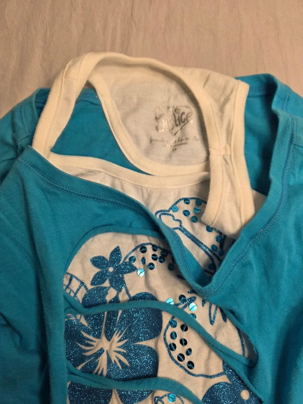 Blue Layered Cutout Floral Tee